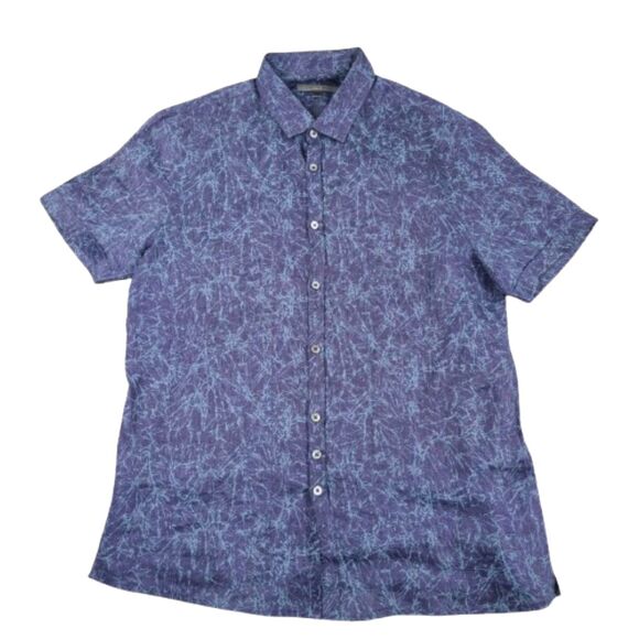 John Varvatos 100% Linen Blue Geometric Button Up Size XXL - Picture 1 of 5